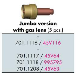 Jumbo Collet Body SR17/18/26, with gas lens, in multiple sizes