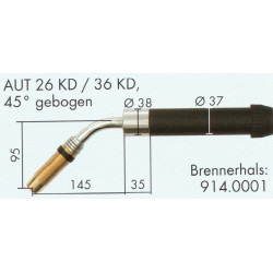 Schweißbrennerhals, 45° Gebogen, AUT 36 KD, Binzel  - Ívpont Győr