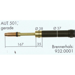 Welding Torch neck, Straight, watercooled, AUT 501, Binzel  - Ívpont Győr