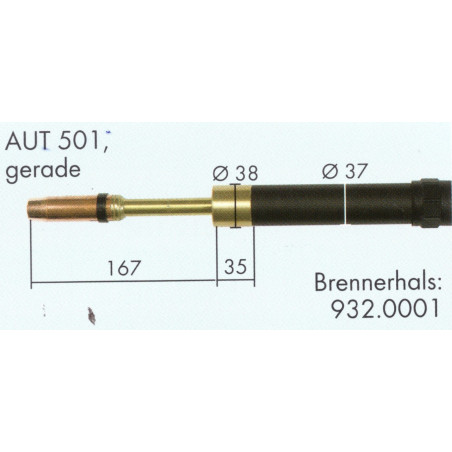 Welding Torch neck, Straight, watercooled, AUT 501, Binzel  - Ívpont Győr