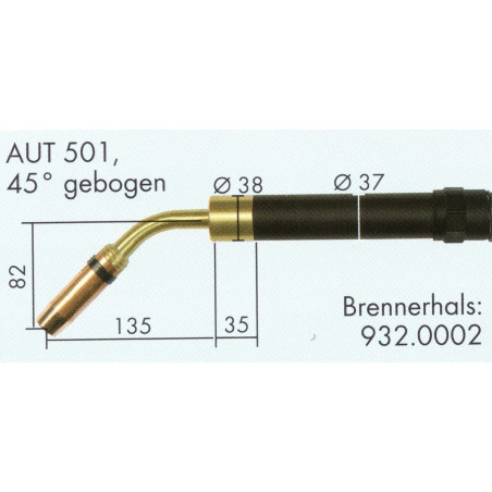 Schweißbrennerhals, 45° Gebogen, AUT 501, Binzel  - Ívpont Győr