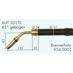 Schweißbrennerhals, 45° Gebogen, AUT 501D, Binzel  - Ívpont Győr
