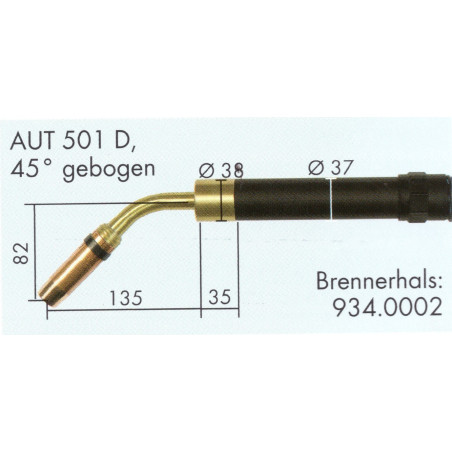 Welding Torch neck, 45° bent, AUT 501D, watercooled, Binzel  - Ívpont Győr