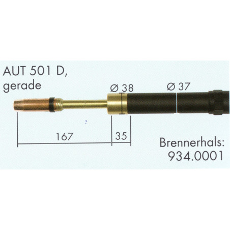 Schweißbrennerhals, wassergekühlt, Gerade, AUT 501, Binzel  - Ívpont Győr